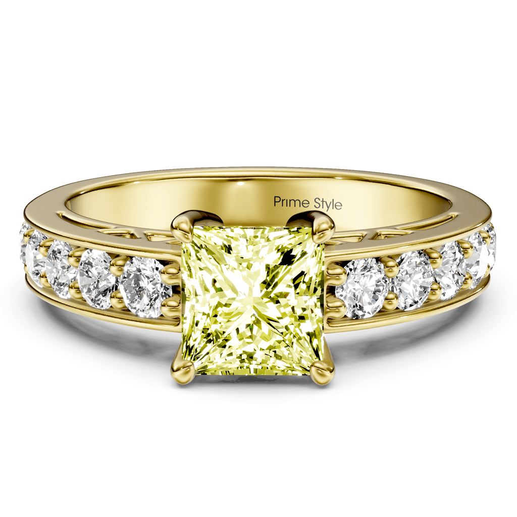 1.50 - 4.50 CT Princess & Round Cut Fancy Yellow Diamonds - Engagement Ring - Primestyle.com