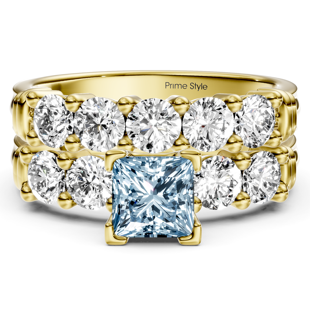 2.20-5.20 CT Princess & Round Cut Fancy Blue Diamonds - Bridal Set