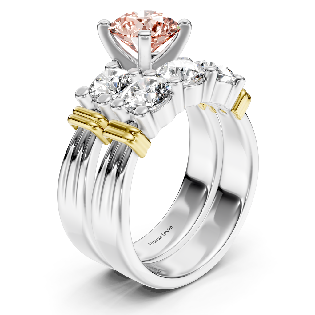 2.25-5.25 CT Round Cut Fancy Pink Diamonds - Bridal Set