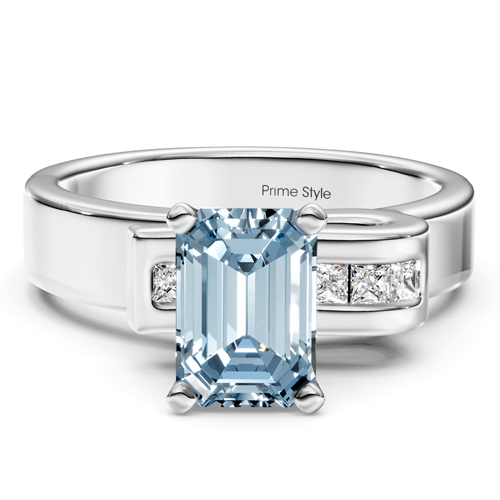 1.10-4.10 CT Emerald & Princess Cut Fancy Blue Diamonds - Engagement Ring