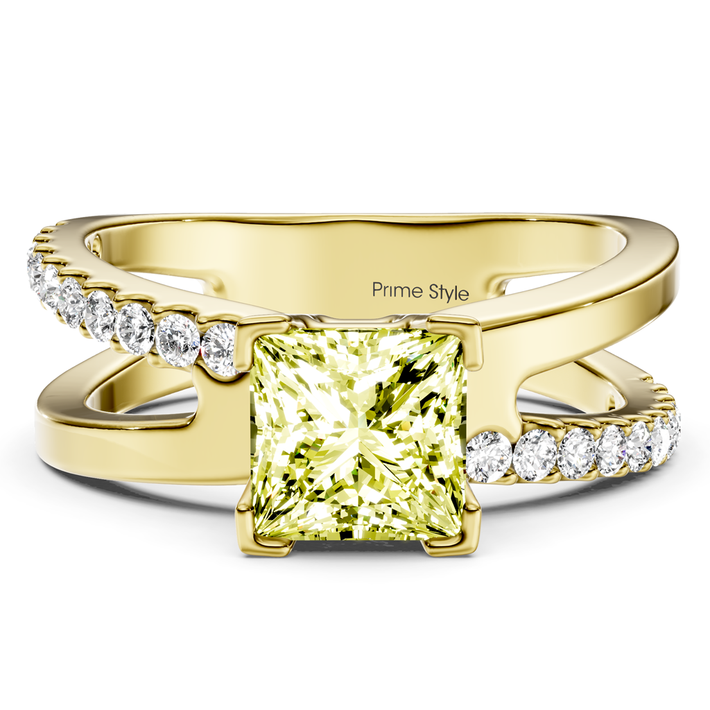 1.25-4.25 CT Princess & Round Cut Fancy Yellow Diamonds - Engagement Ring