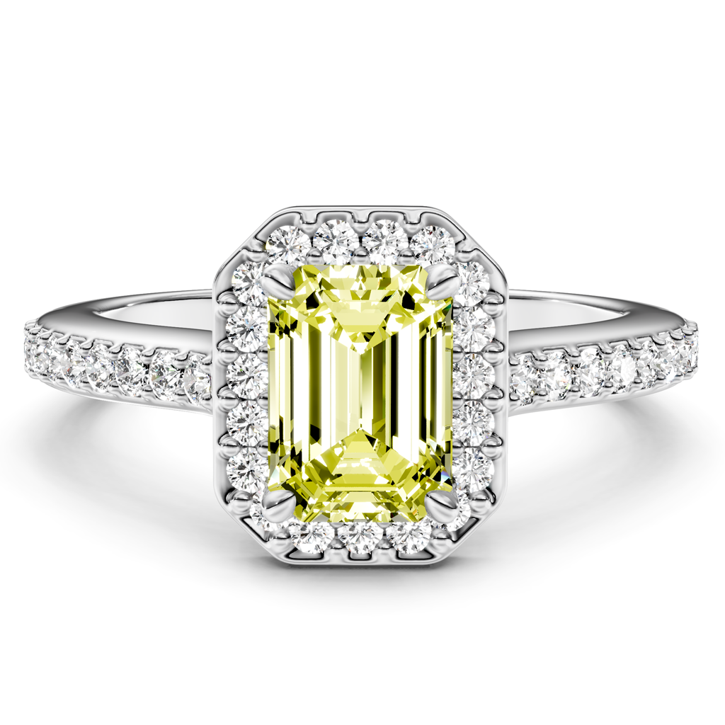 1.30-4.30 CT Emerald & Round Cut Fancy Yellow Diamonds - Engagement Ring