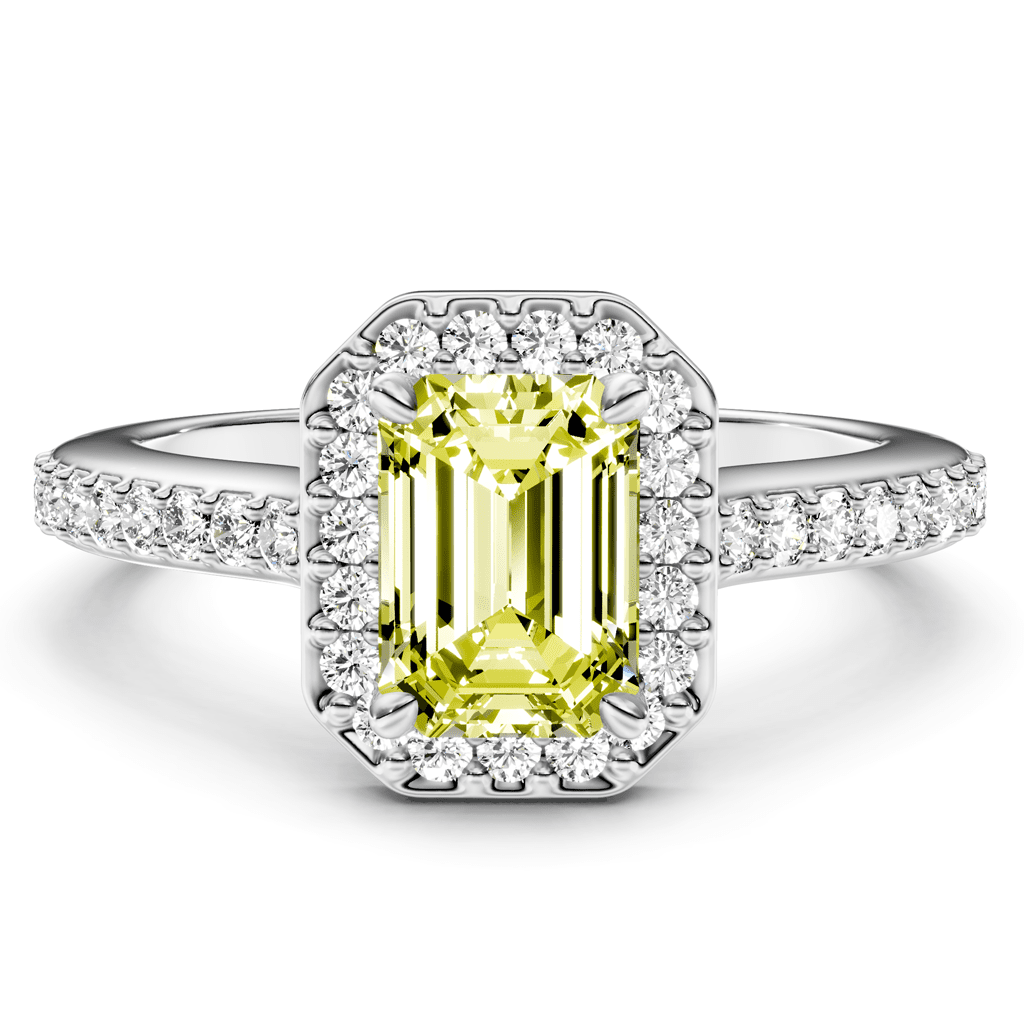 1.30 - 4.30 CT Emerald & Round Cut Fancy Yellow Diamonds - Engagement Ring - Primestyle.com