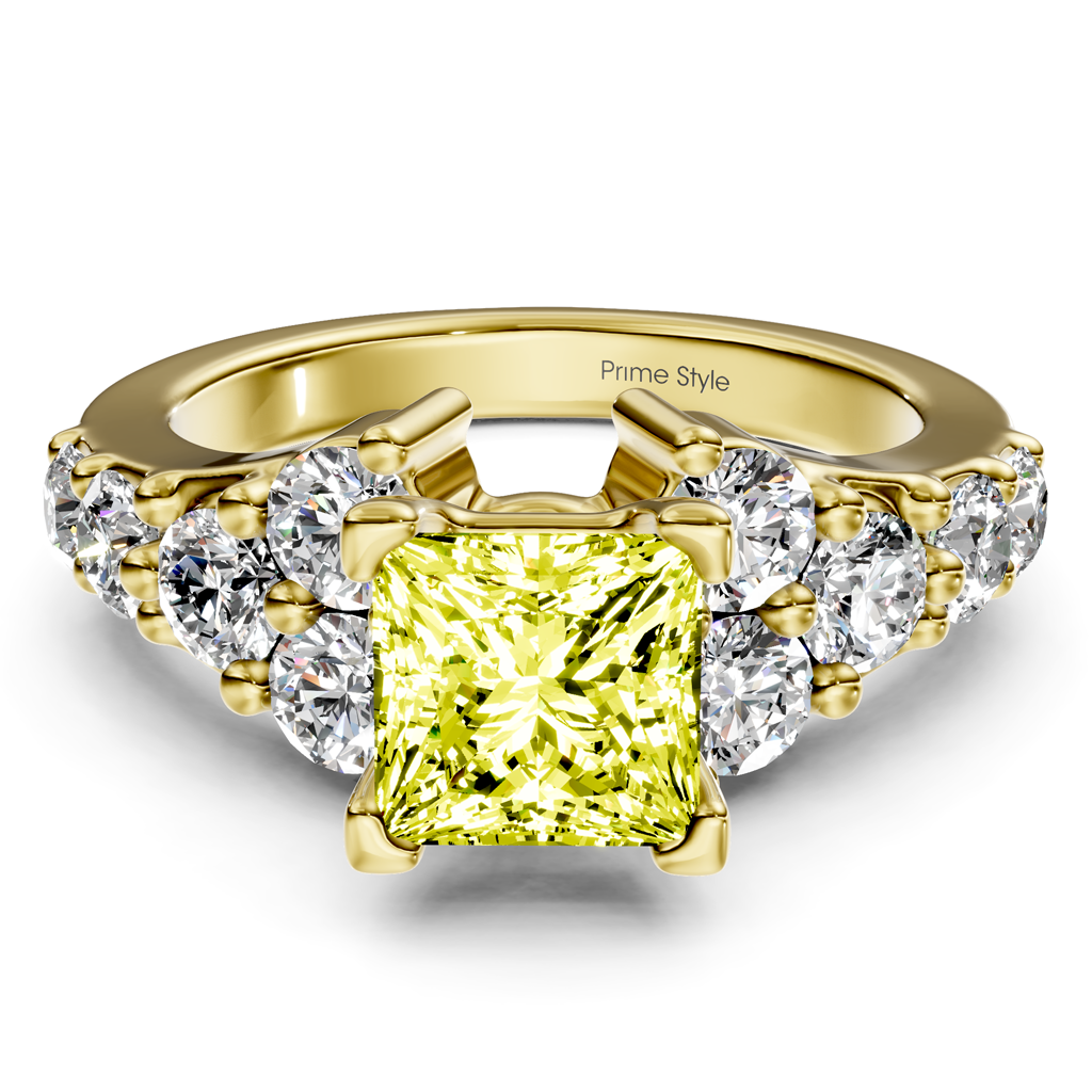 2.40-5.40 CT Princess & Round Cut Fancy Yellow Diamonds - Engagement Ring