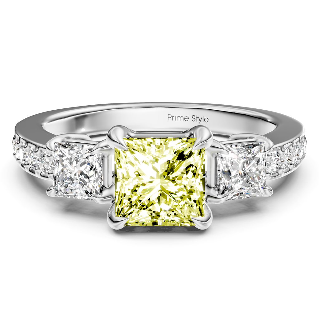 1.85-4.85 CT Princess & Round Cut Fancy Yellow Diamonds - Engagement Ring