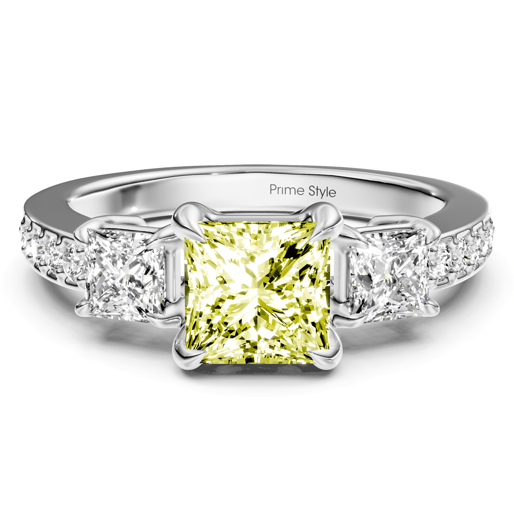 1.85 - 4.85 CT Princess & Round Cut Fancy Yellow Diamonds - Engagement Ring - Primestyle.com