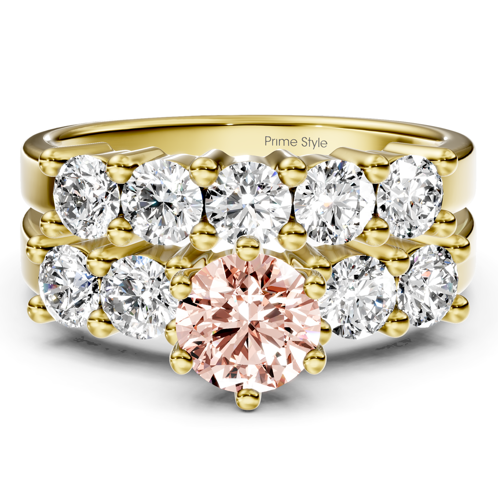 2.40-5.40 CT Round Cut Fancy Pink Diamonds - Bridal Set