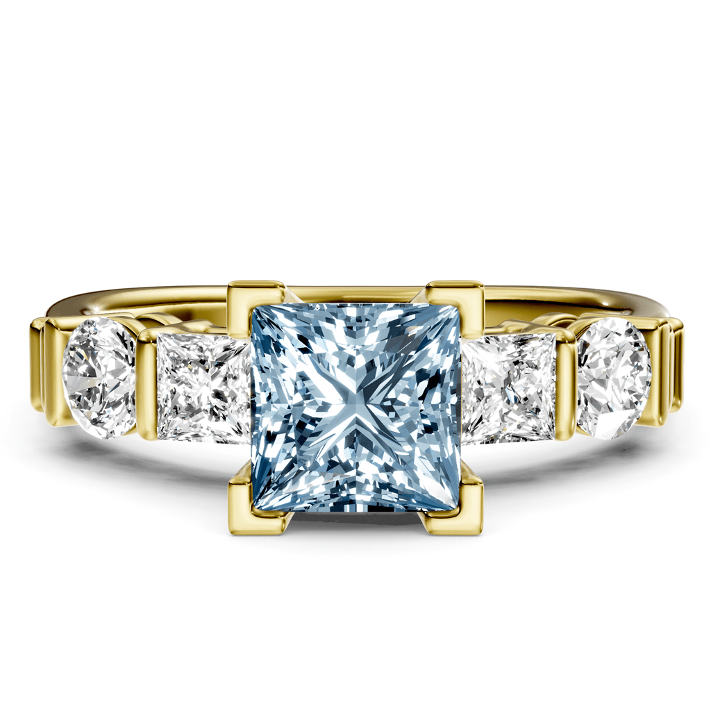 1.70-4.70 CT Princess & Round Cut Fancy Blue Diamonds - Engagement Ring