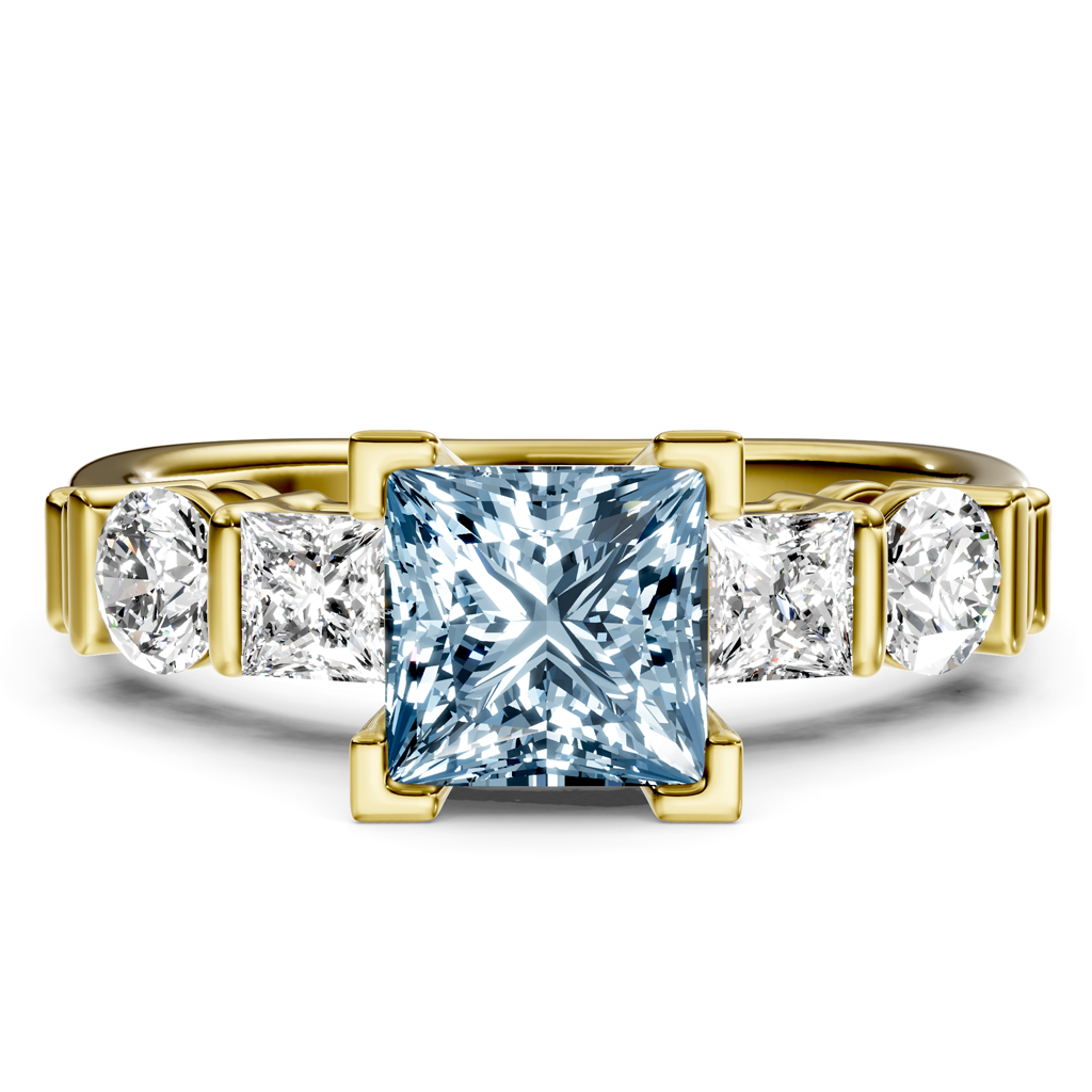 1.70-4.70 CT Princess & Round Cut Fancy Blue Diamonds - Engagement Ring