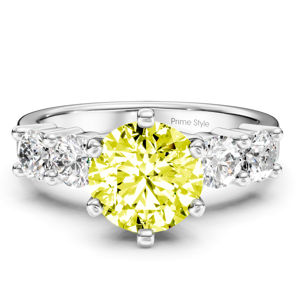 1.60-4.60 CT Round Cut Fancy Yellow Diamonds - Engagement Ring