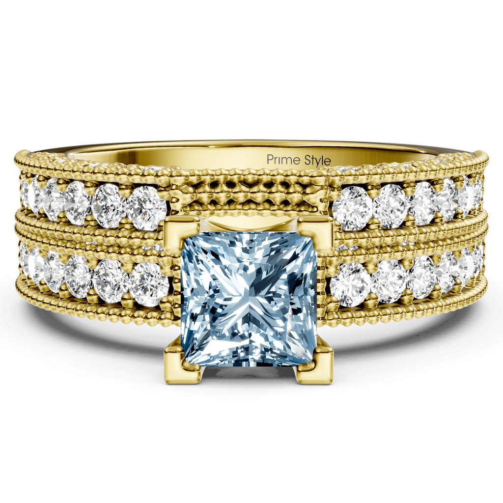 2.10 - 5.10 CT Princess & Round Cut Fancy Blue Diamonds - Bridal Set - Primestyle.com