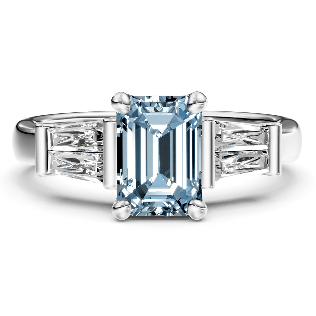 1.40-4.40 CT Emerald & Taper Cut Fancy Blue Diamonds - Engagement Ring