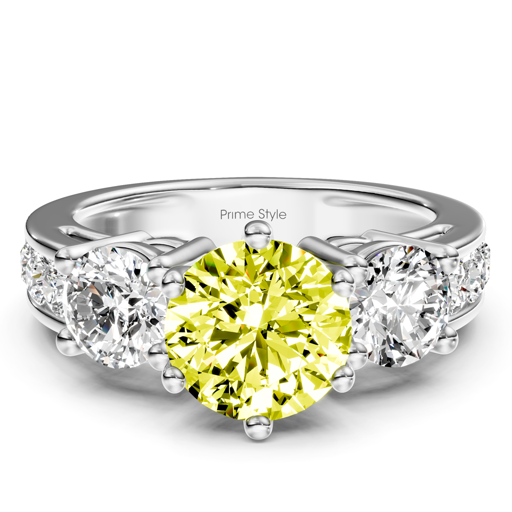 1.80-4.80 CT Princess & Round Cut Fancy Yellow Diamonds - Engagement Ring