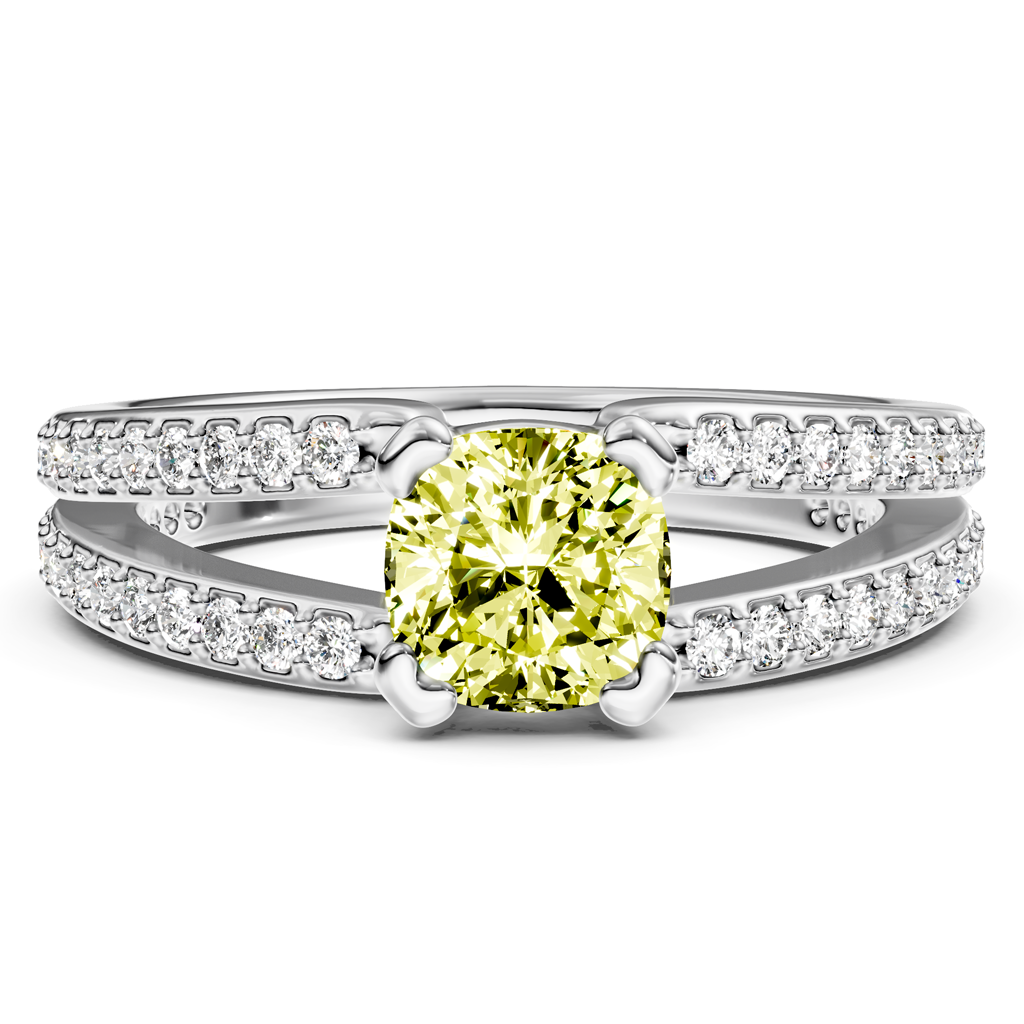 1.50-4.50 CT Cushion & Round Cut Fancy Yellow Diamonds - Engagement Ring