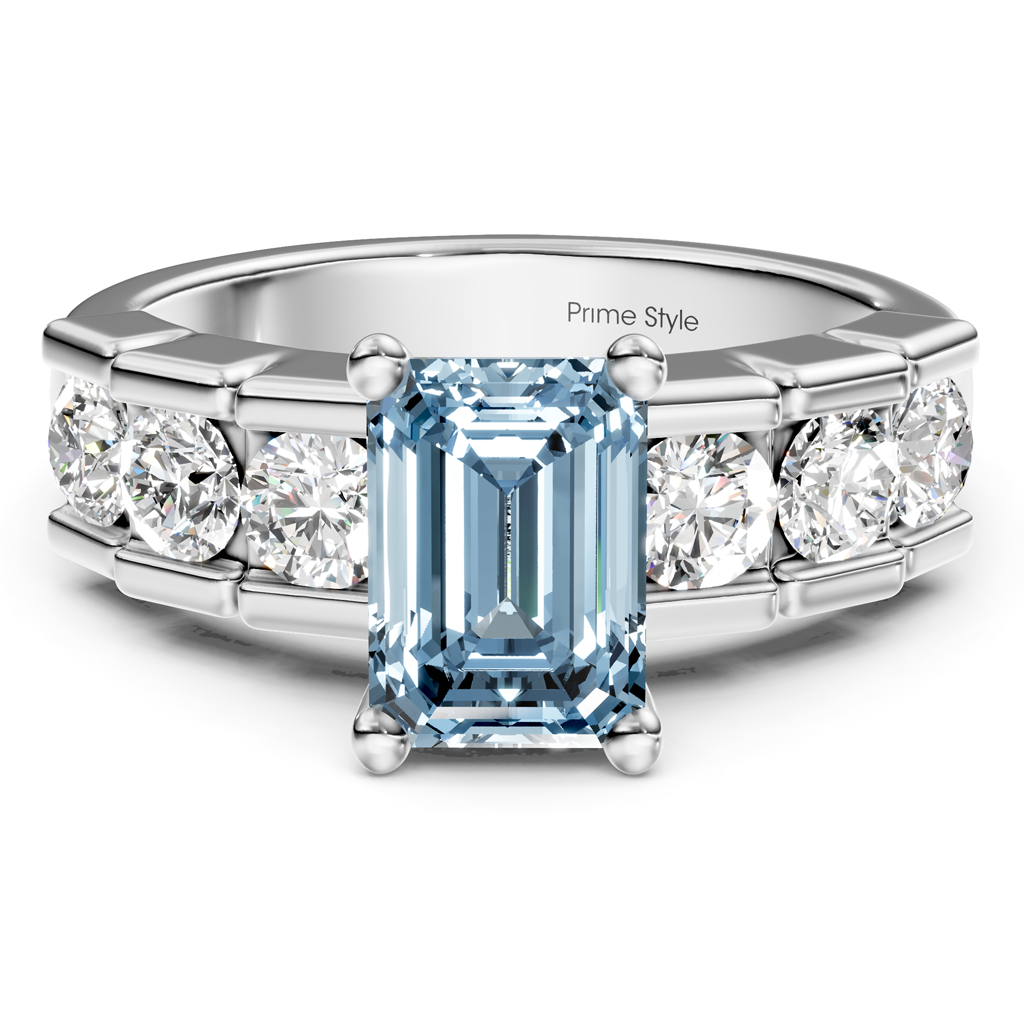 1.85-4.85 CT Princess & Round Cut Fancy Blue Diamonds - Engagement Ring