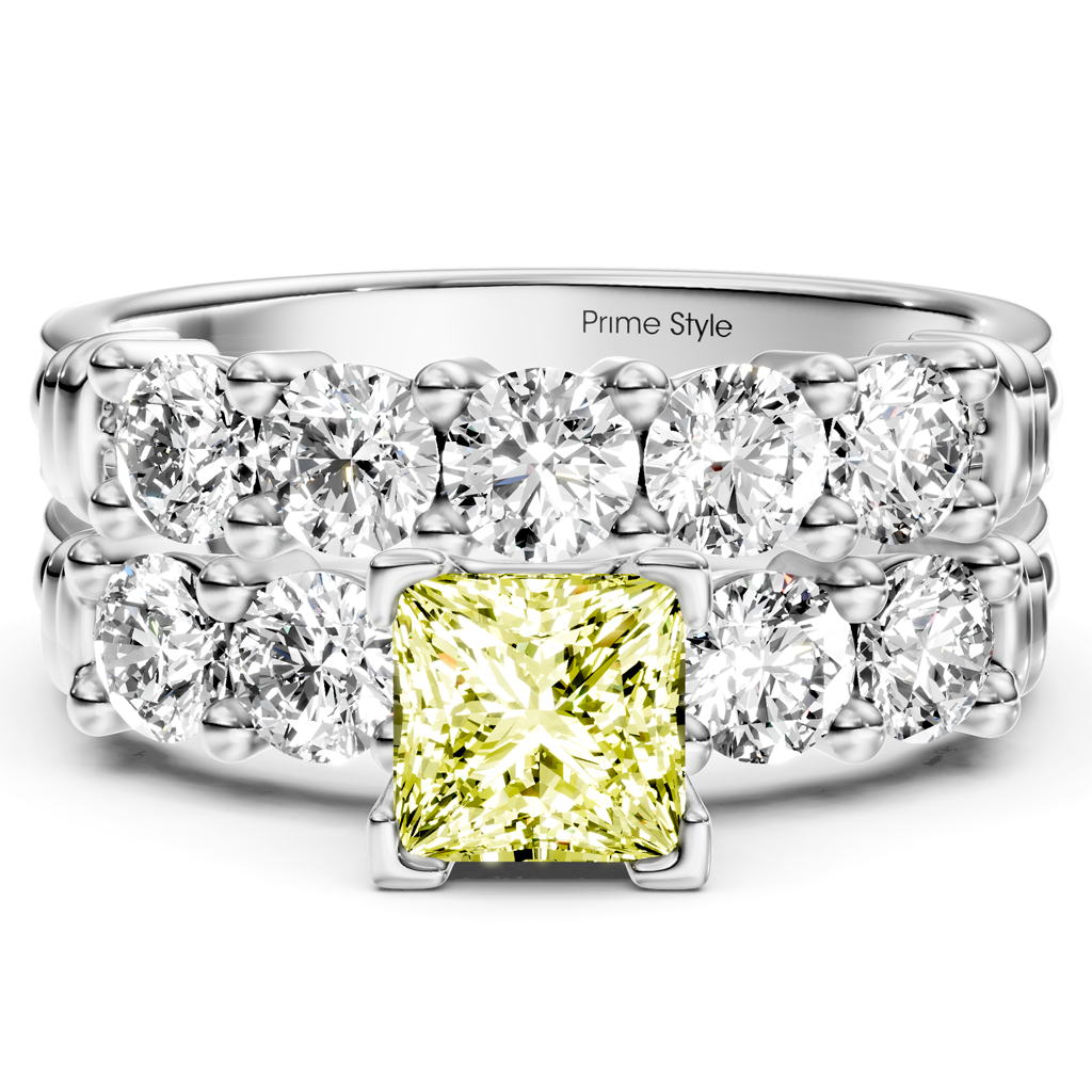 2.20-5.20 CT Princess & Round Cut Fancy Yellow Diamonds - Bridal Set
