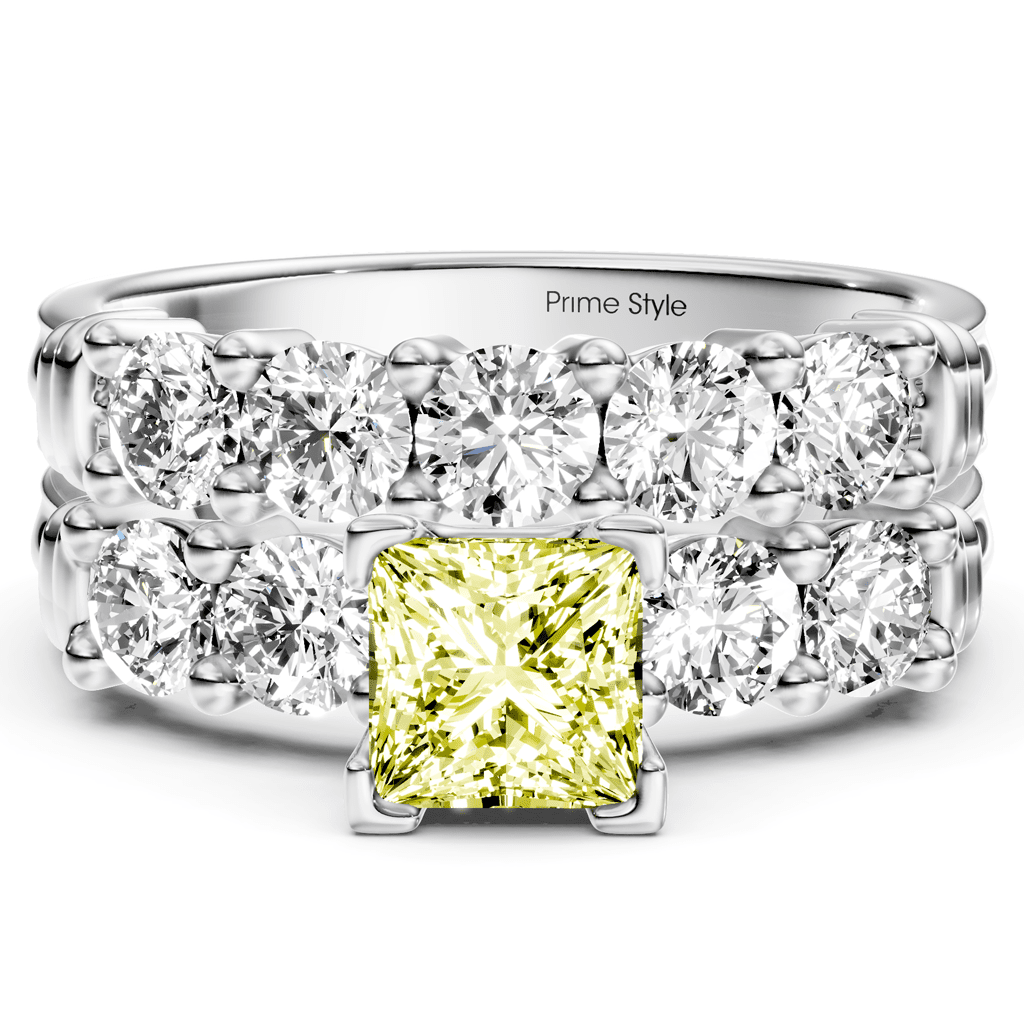 2.20 - 5.20 CT Princess & Round Cut Fancy Yellow Diamonds - Bridal Set - Primestyle.com