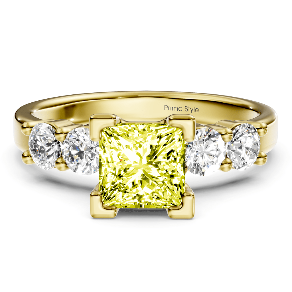 1.50 - 4.50 CT Princess & Round Cut Fancy Yellow Diamonds - Engagement Ring - Primestyle.com