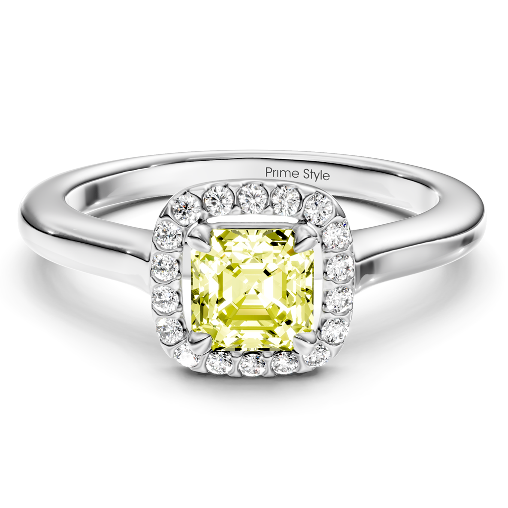 1.15-4.15 CT Ascher & Round Cut Fancy Yellow Diamonds - Engagement Ring