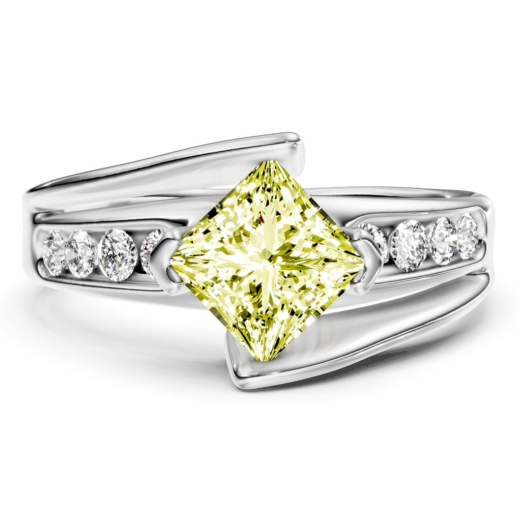 1.25-4.25 CT Princess & Round Cut Fancy Yellow Diamonds - Engagement Ring