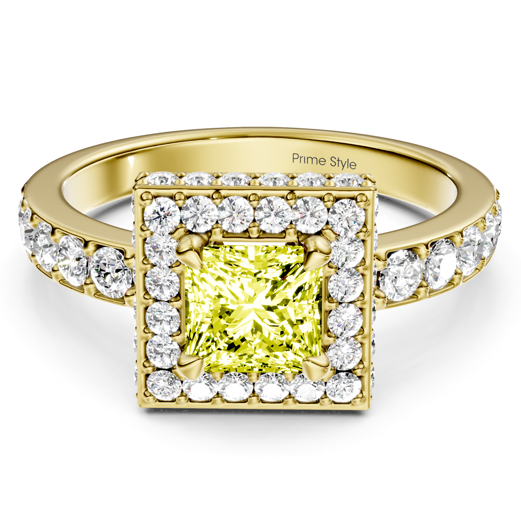 2.00-5.00 CT Princess & Round Cut Fancy Yellow Diamonds - Engagement Ring