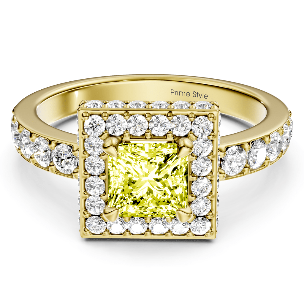 2.00 - 5.00 CT Princess & Round Cut Fancy Yellow Diamonds - Engagement Ring - Primestyle.com