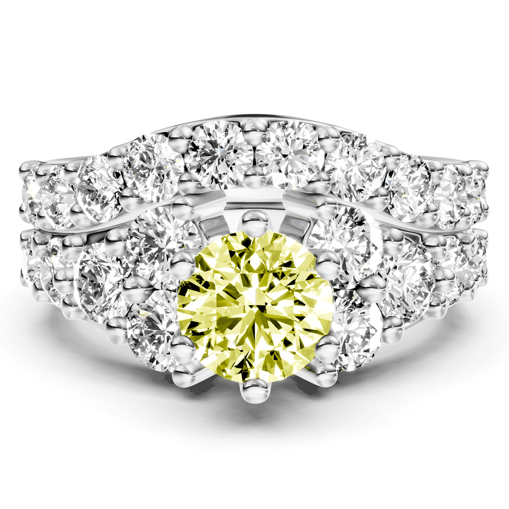 3.55 - 6.55 CT Round Cut Fancy Yellow Diamonds - Bridal Set - Primestyle.com