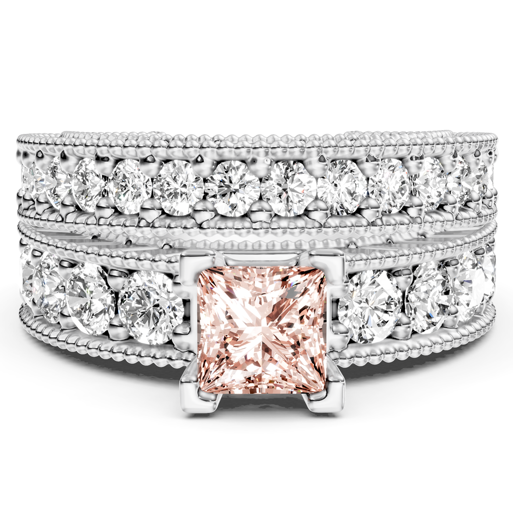 2.45-5.45 CT Princess & Round Cut Fancy Pink Diamonds - Bridal Set