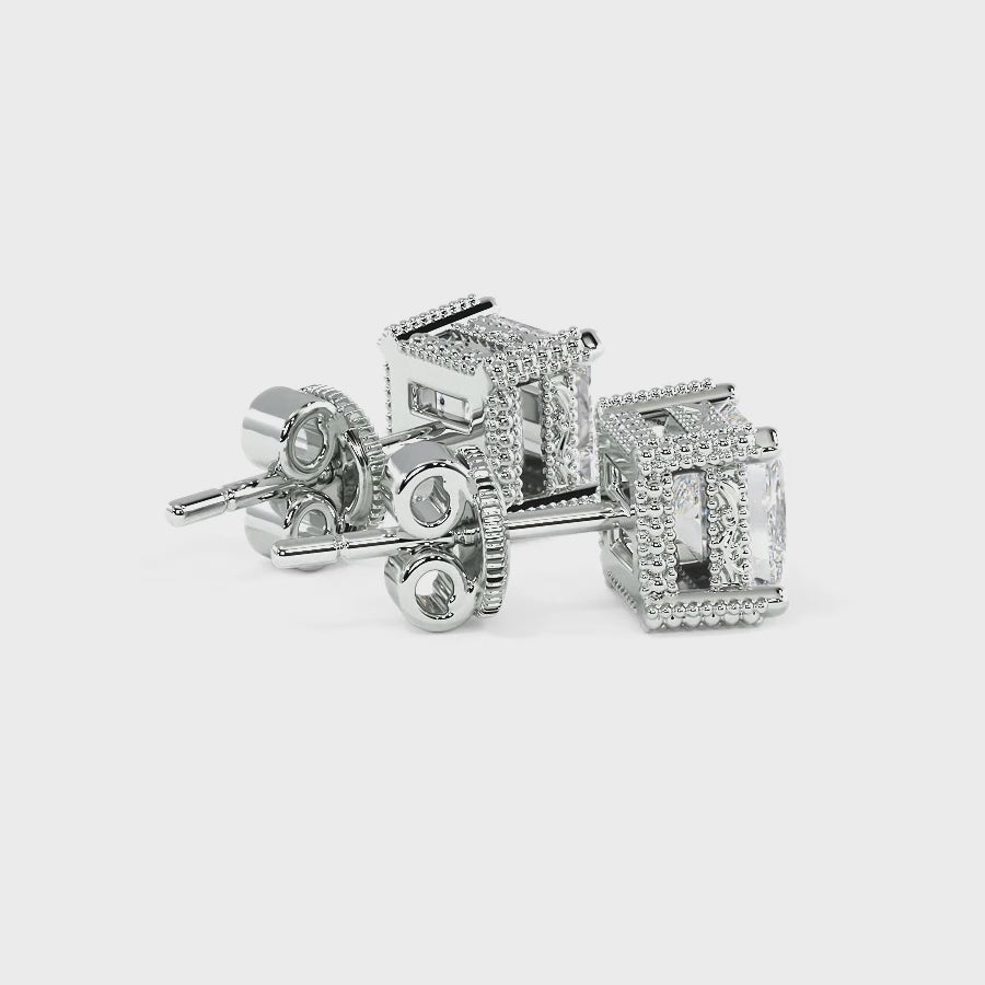 0.60-5.00 CT Princess Cut Lab Grown Diamonds - Stud Earrings