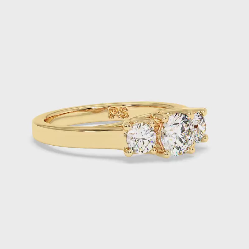 0.90 CT Round Cut Lab Grown Diamonds - Three Stone Ring