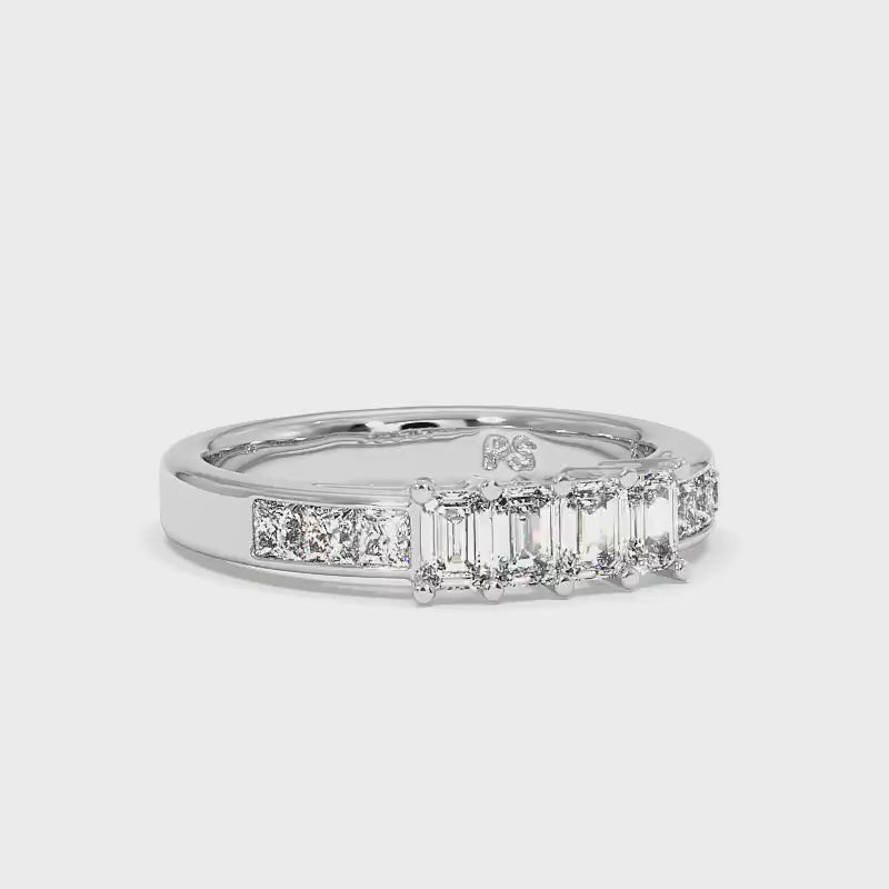 1.10 CT Princess &amp; Emerald Cut Lab Grown Diamonds - Wedding Band