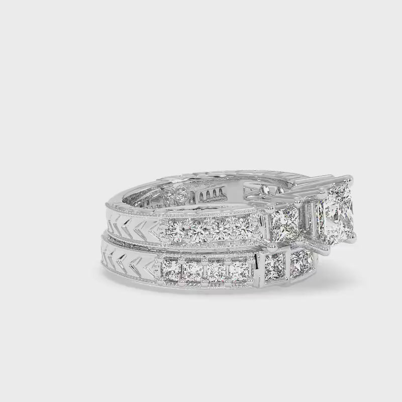 2.00-4.50 CT Princess & Round Cut Lab Grown Diamonds - Bridal Set