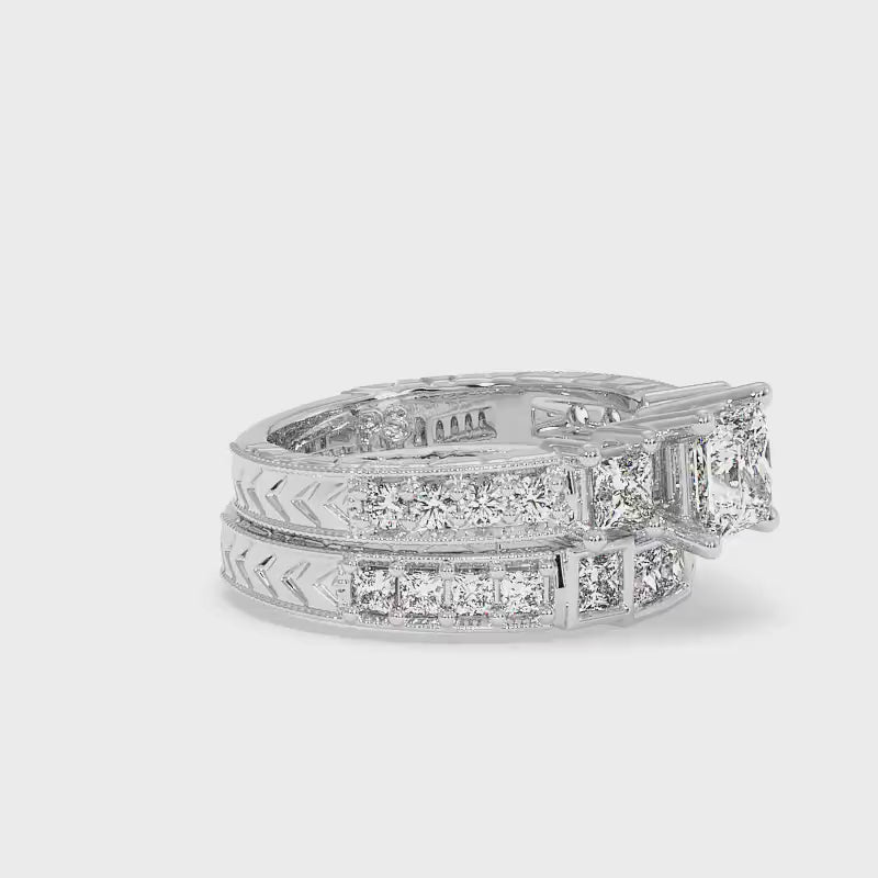 1.85-3.00 CT Princess & Round Cut Diamonds - Bridal Set
