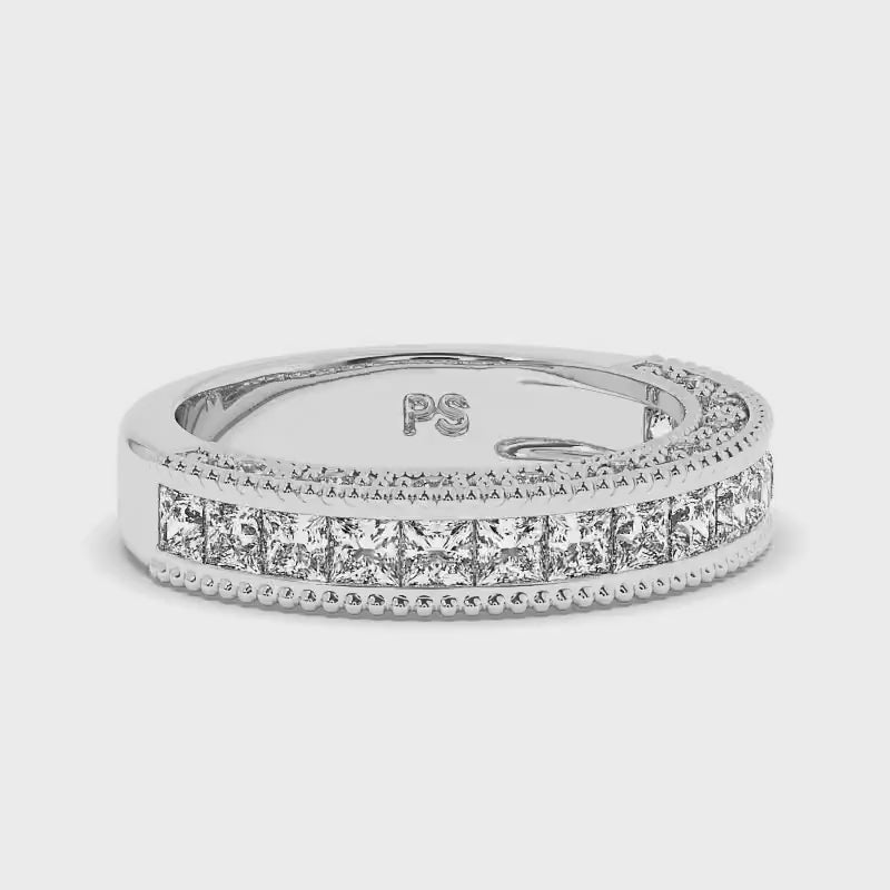 1.50 CT Round & Princess Cut Lab Grown Diamonds - Wedding Band
