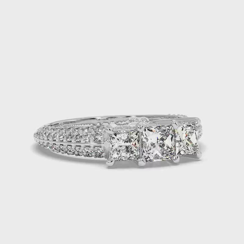2.25 CT Round & Princess Cut Diamonds - Three Stone Ring