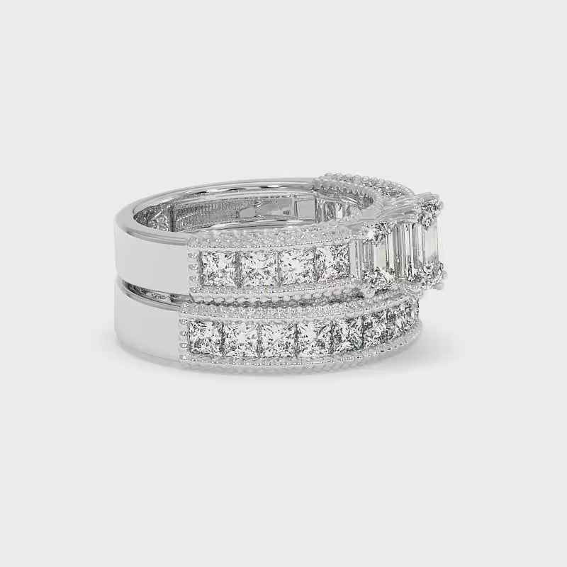 3.45-4.60 CT Round & Princess & Emerald Cut Diamonds - Bridal Set