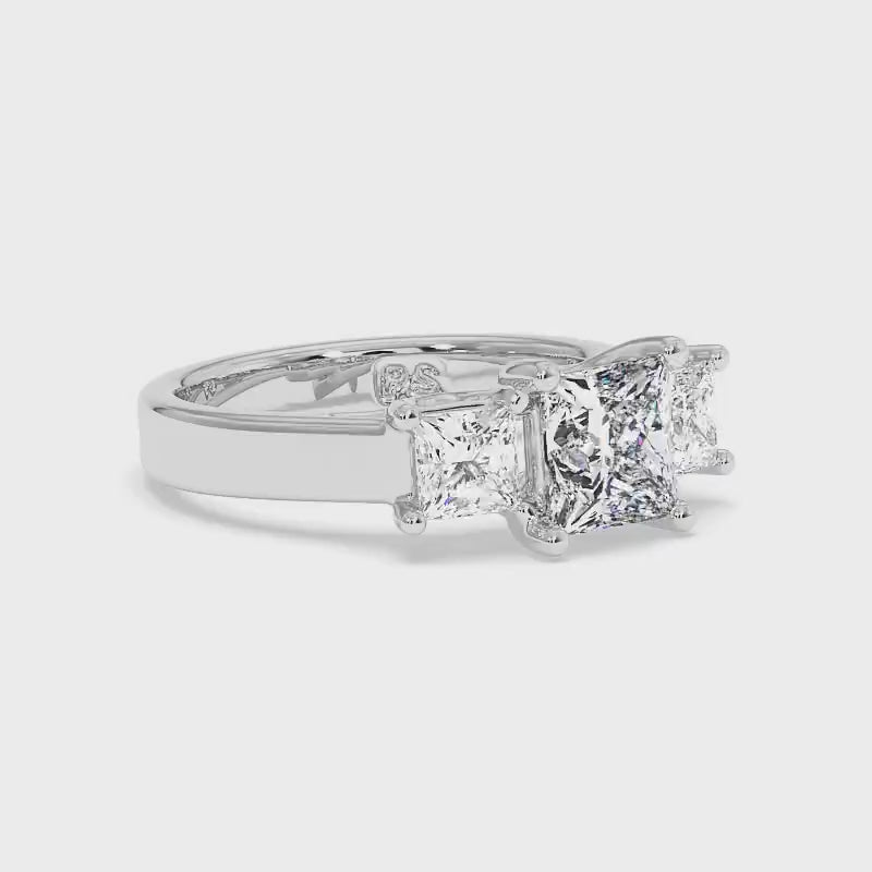 0.90 CT Princess Cut Lab Grown Diamonds - Three Stone Ring