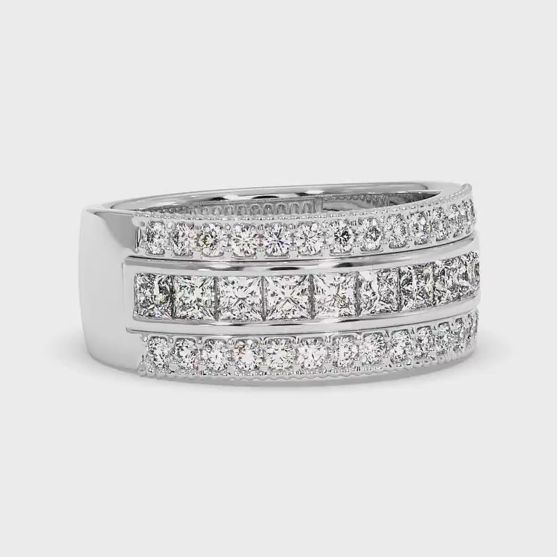2.15 CT Round & Princess Cut Diamonds - Wedding Band