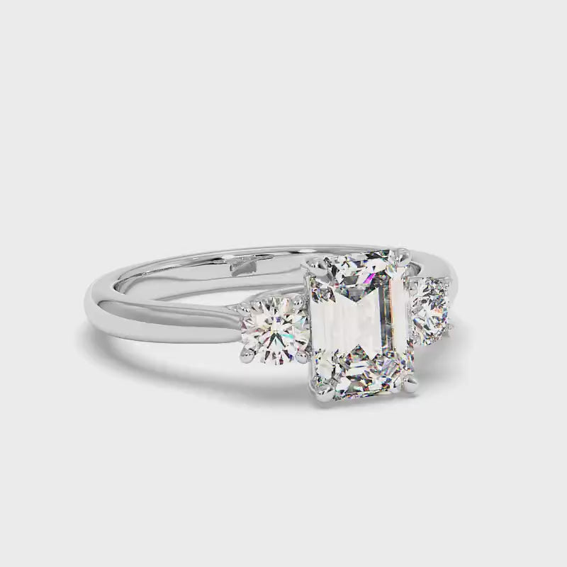 0.95-3.45 CT Round & Emerald Cut Lab Grown Diamonds - Three Stone Ring