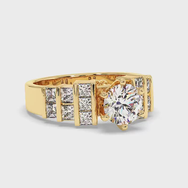 1.70-4.20 CT Princess & Round Cut Lab Grown Diamonds - Engagement Ring