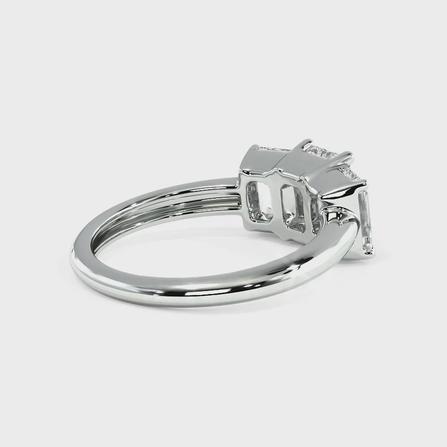 1.70-4.20 CT Emerald Cut Lab Grown Diamonds - Three Stone Ring