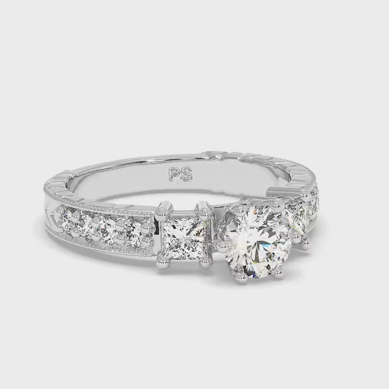 1.05-2.20 CT Round &amp; Princess Cut Diamonds - Engagement Ring