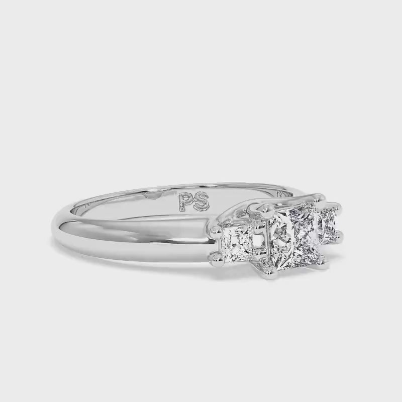 0.75-0.95 CT Princess Cut Diamonds - Three Stone Ring