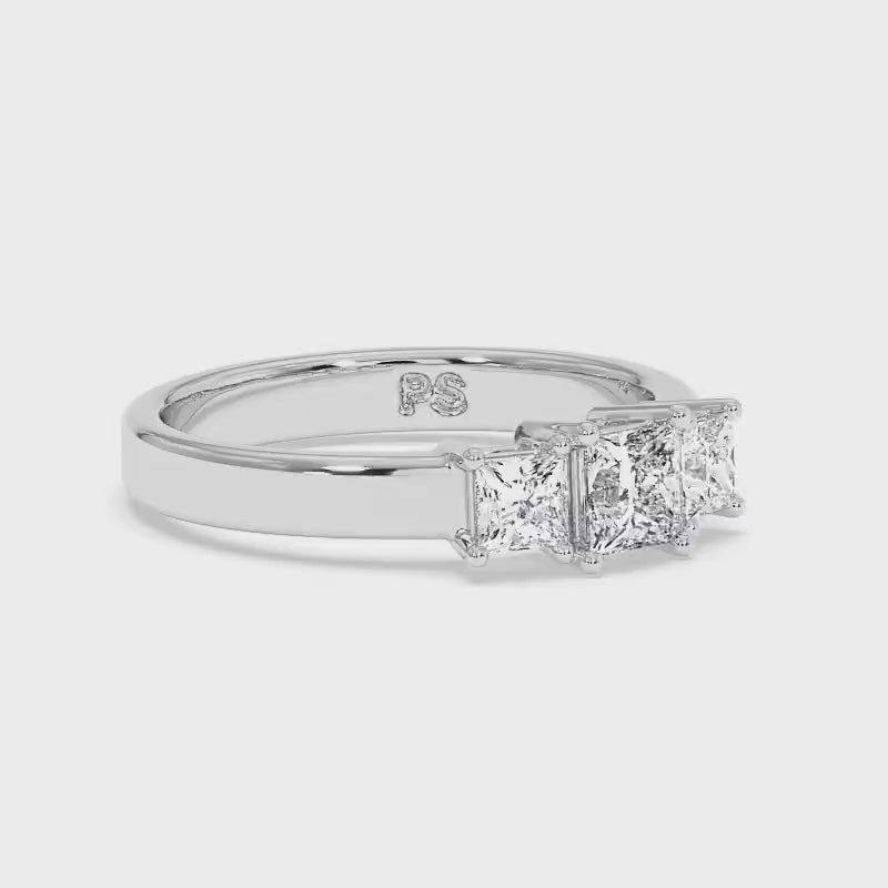 0.90 CT Princess Cut Diamonds - Three Stone Ring