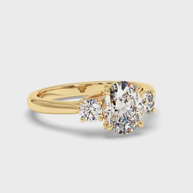 0.95-3.45 CT Round & Oval Cut Lab Grown Diamonds - Three Stone Ring
