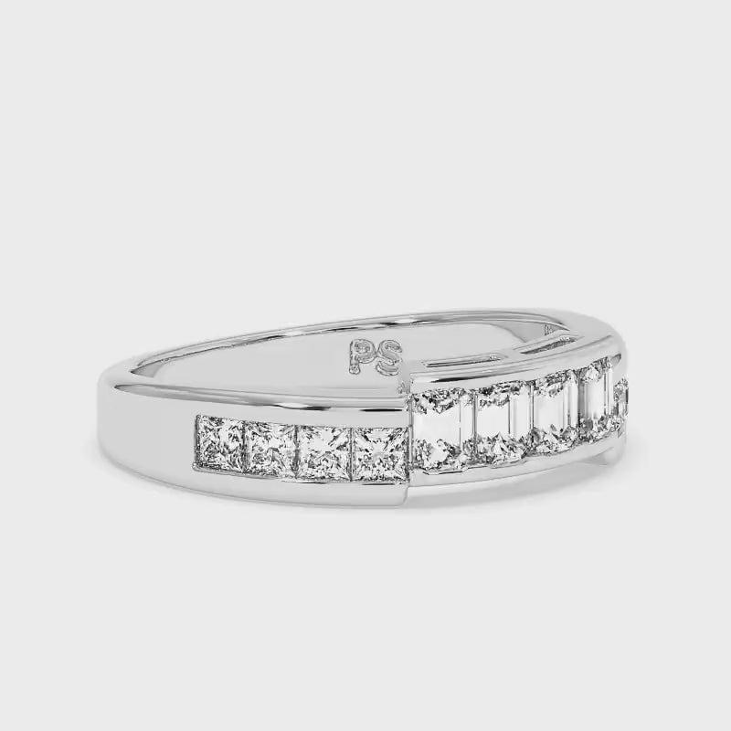 1.40 CT Princess &amp; Emerald Cut Lab Grown Diamonds - Wedding Band