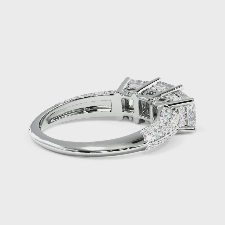 2.70-5.20 CT Round & Princess Cut Lab Grown Diamonds - Three Stone Ring