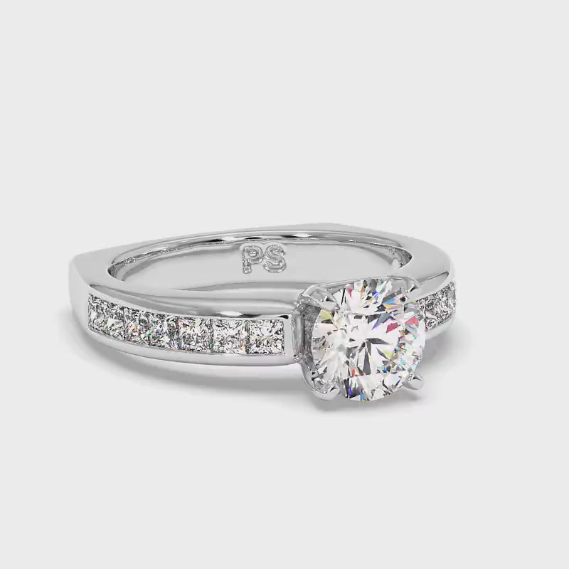 1.05-2.20 CT Princess & Round Cut Diamonds - Engagement Ring