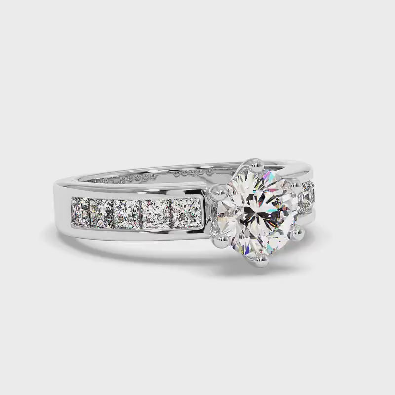 1.40-3.90 CT Princess &amp; Round Cut Lab Grown Diamonds - Engagement Ring