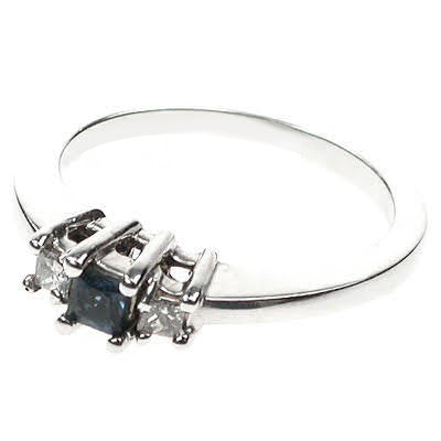 0.45 CT Princess Cut Blue Sapphires & Diamonds - Three Stone Ring